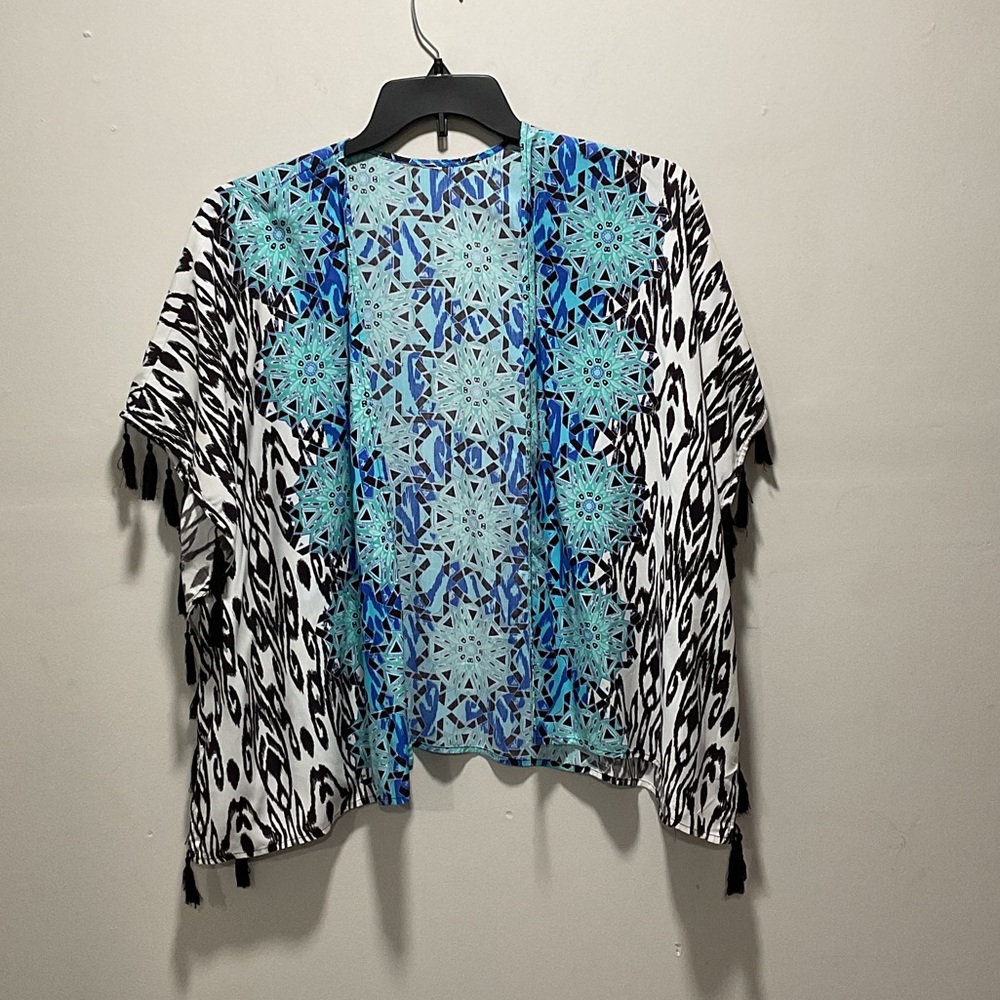 Blue and Black Patterned Womens poncho top